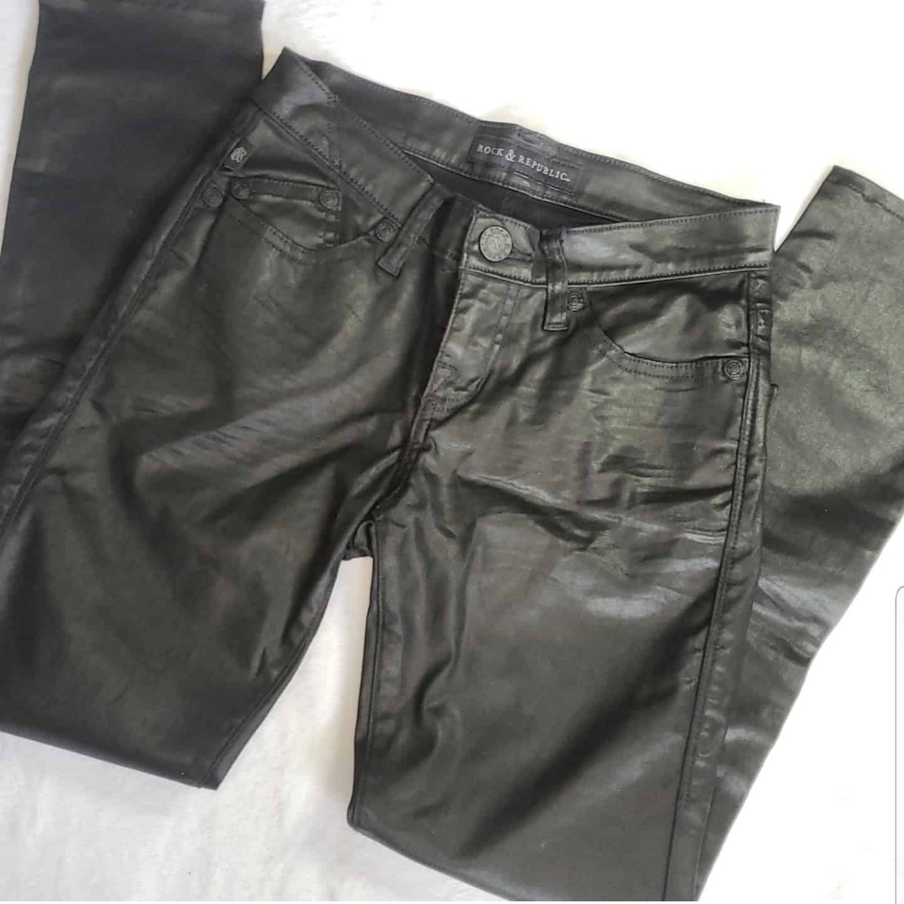 Rock & Republic Berlin Shiny Black Jeans Size 0 M